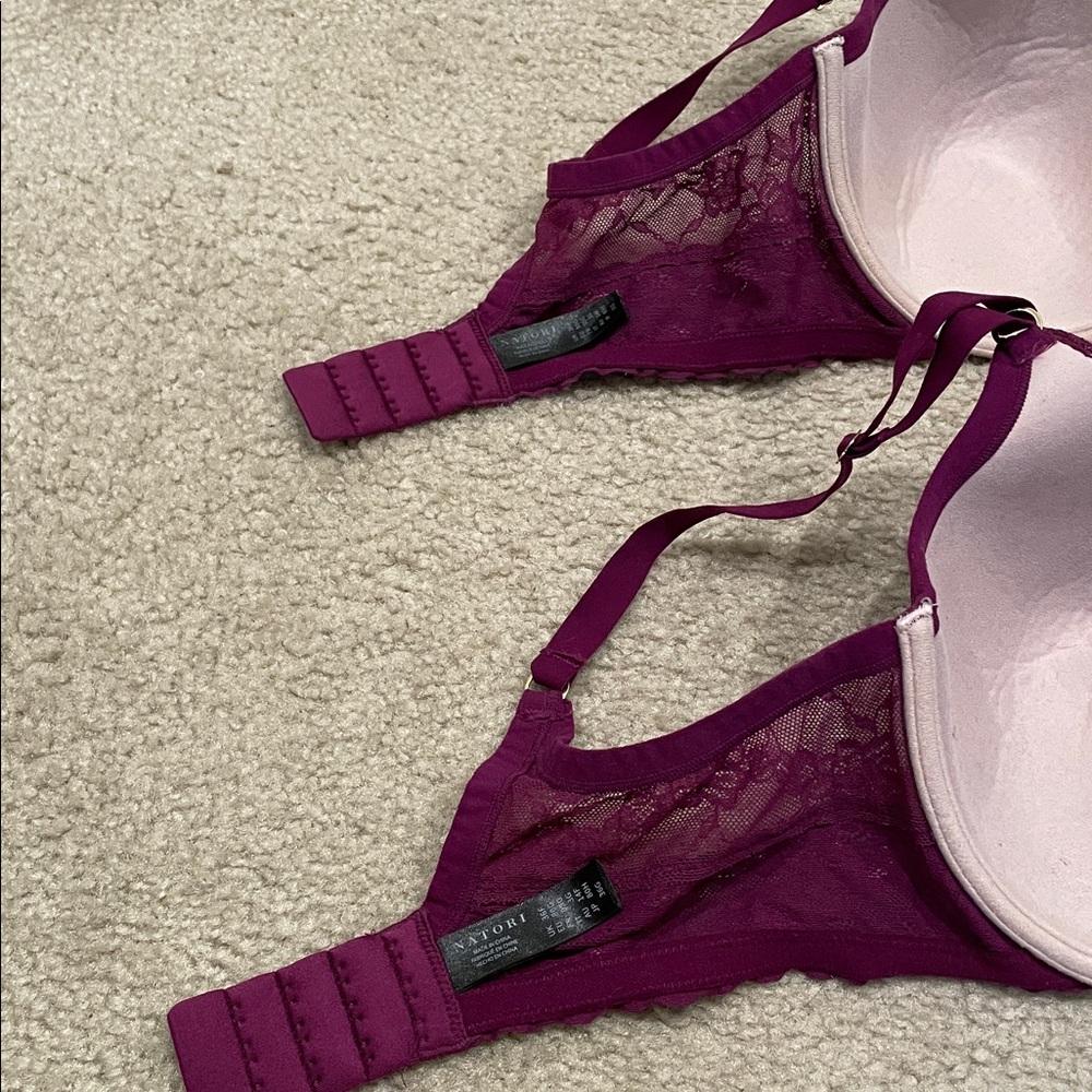 2 Preowned Natori Elegant Lace Bras purple 36F - Picture 6 of 8
